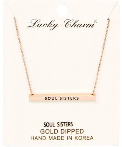 Women Gold Dipped Horizontal Inspirational Phrases Engraved Bar Pendant Necklace Soul Sisters-Rose Gold $9.68 Necklaces