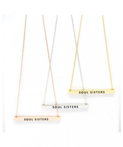 Women Gold Dipped Horizontal Inspirational Phrases Engraved Bar Pendant Necklace Soul Sisters-Rose Gold $9.68 Necklaces