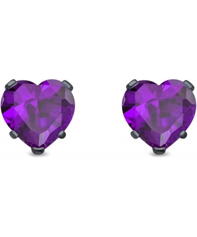 Heart Stud Earrings Simulated Cubic Zirconia 925 Sterling Silver (4mm-8mm) Black Tone, Simulated Amethyst CZ 4.0 Millimeters ...