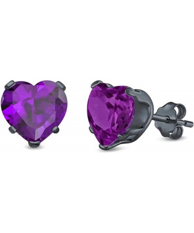 Heart Stud Earrings Simulated Cubic Zirconia 925 Sterling Silver (4mm-8mm) Black Tone, Simulated Amethyst CZ 4.0 Millimeters ...