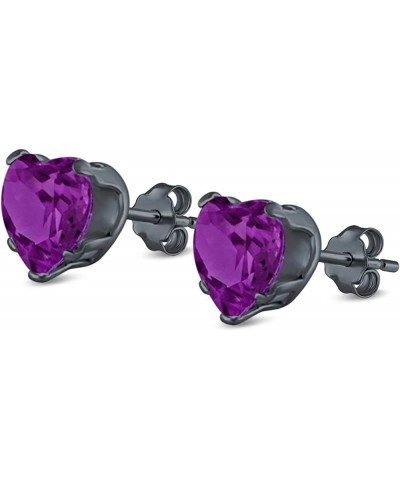 Heart Stud Earrings Simulated Cubic Zirconia 925 Sterling Silver (4mm-8mm) Black Tone, Simulated Amethyst CZ 4.0 Millimeters ...