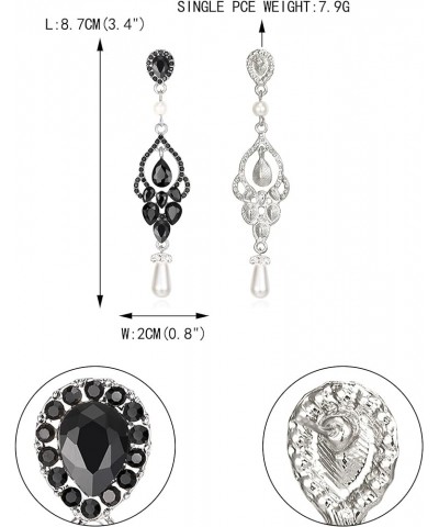 Bridal Austrian Crystal Teardrop Simulated Pearl Vintage Chandelier Earrings for Woman Black Silver-Tone $12.00 Earrings