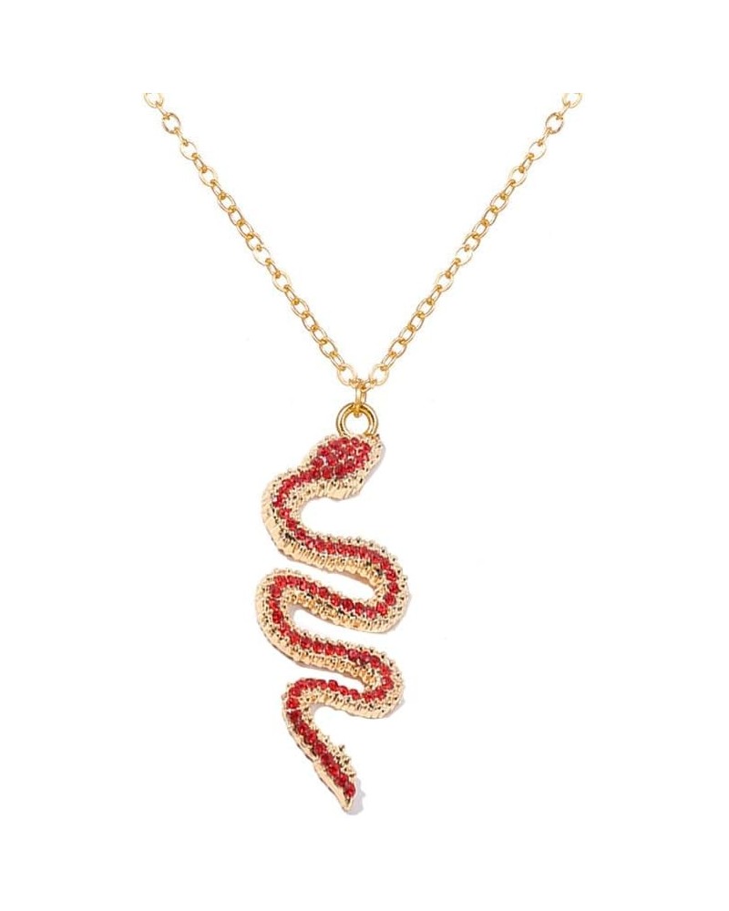 Snake Necklace for Women Men Colorful Zirconia Rhinestone Cobra Snake Animal Pendant Necklace Girls Cool Snake Jewelry Red $8...