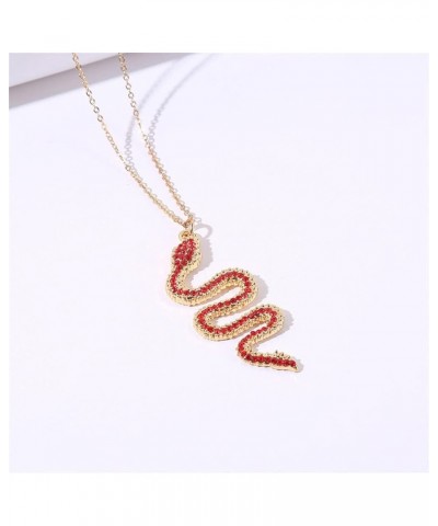 Snake Necklace for Women Men Colorful Zirconia Rhinestone Cobra Snake Animal Pendant Necklace Girls Cool Snake Jewelry Red $8...