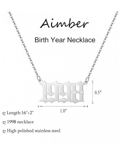 Birth Year Necklace for Women,Stainless Steel Birth Year Number Pendant Necklace Birthday Anniversary 1998 $7.13 Necklaces