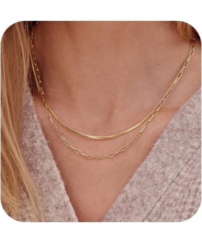 Layered Gold Necklaces for Women, 14k Gold Plated Layering Herringbone Figaro Box Chain Necklace Dainty Gold Choker Necklaces...