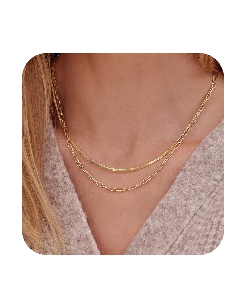 Layered Gold Necklaces for Women, 14k Gold Plated Layering Herringbone Figaro Box Chain Necklace Dainty Gold Choker Necklaces...