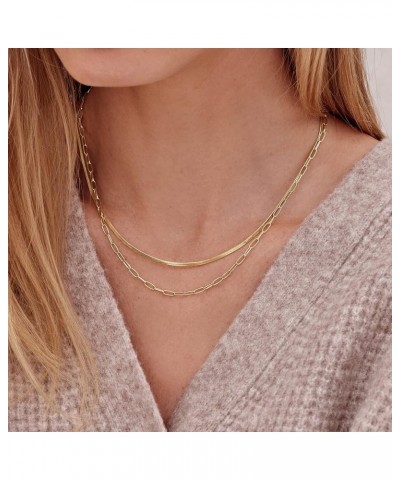 Layered Gold Necklaces for Women, 14k Gold Plated Layering Herringbone Figaro Box Chain Necklace Dainty Gold Choker Necklaces...