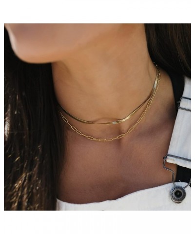 Layered Gold Necklaces for Women, 14k Gold Plated Layering Herringbone Figaro Box Chain Necklace Dainty Gold Choker Necklaces...