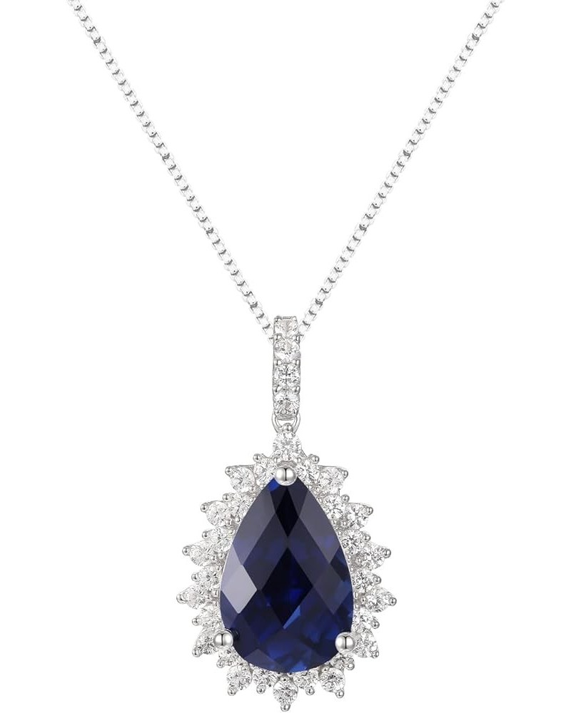 Sterling Silver Gemstone and Created White Sapphire Pendant w/ 18" Chain 12x8 Stone Created Sapphire $27.54 Necklaces