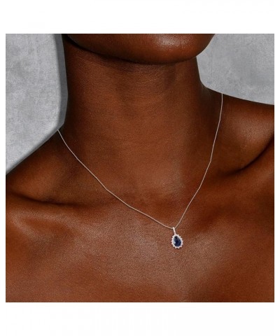 Sterling Silver Gemstone and Created White Sapphire Pendant w/ 18" Chain 12x8 Stone Created Sapphire $27.54 Necklaces