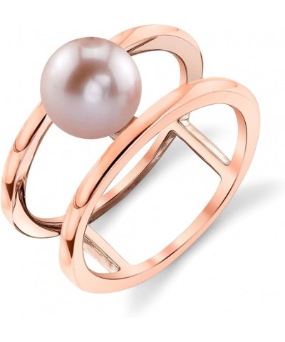 7-8mm Genuine Pink Freshwater Cultured Pearl Rose Gold Ora Ring for Women $43.60 Rings