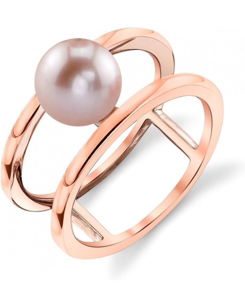 7-8mm Genuine Pink Freshwater Cultured Pearl Rose Gold Ora Ring for Women $43.60 Rings