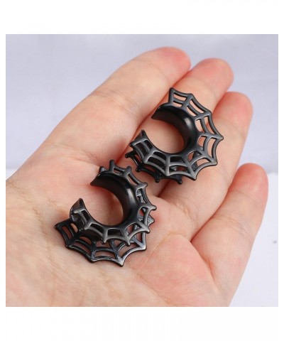 2 PCS Hypoallergenic 316 Stainless Steel 0G-1" Cute Spider Web Saddle Plugs Cool Saddle Gauges Halloween Ear Plugs Expander S...