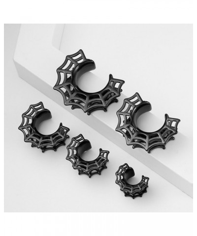 2 PCS Hypoallergenic 316 Stainless Steel 0G-1" Cute Spider Web Saddle Plugs Cool Saddle Gauges Halloween Ear Plugs Expander S...