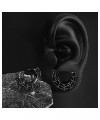 2 PCS Hypoallergenic 316 Stainless Steel 0G-1" Cute Spider Web Saddle Plugs Cool Saddle Gauges Halloween Ear Plugs Expander S...