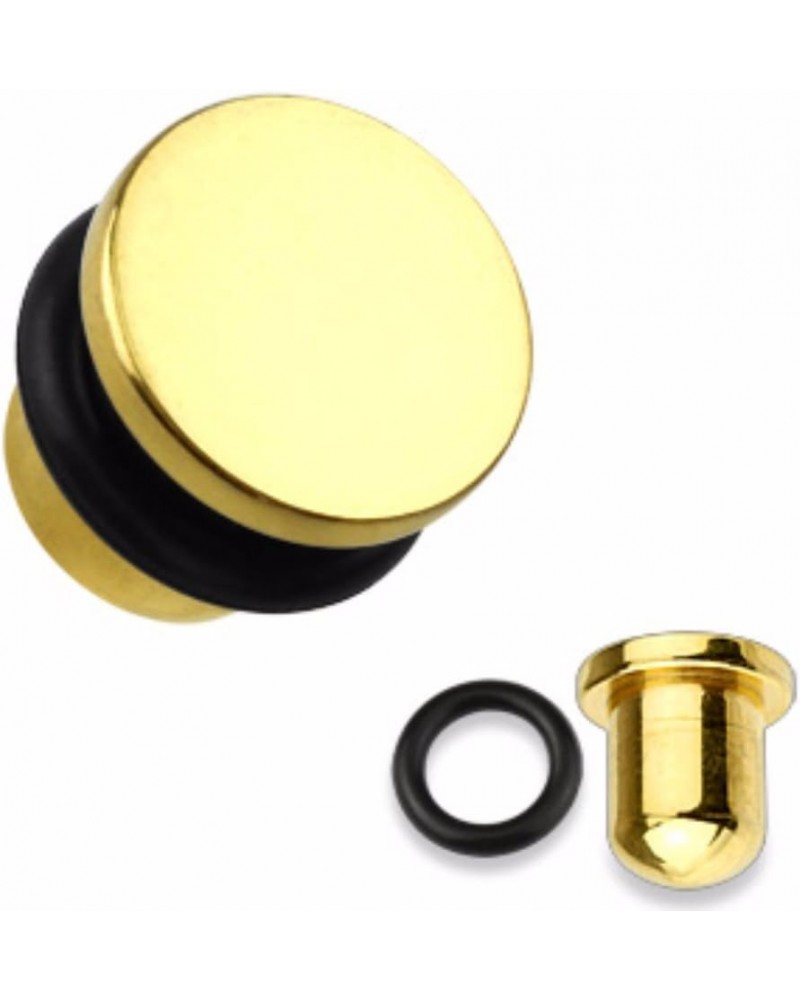 Flat Top Titanium IP 316L Surgical Steel Single Flare WildKlass Plug with O-Ring (Sold as a Pair) 8 GA, Gold $9.66 Body Jewelry