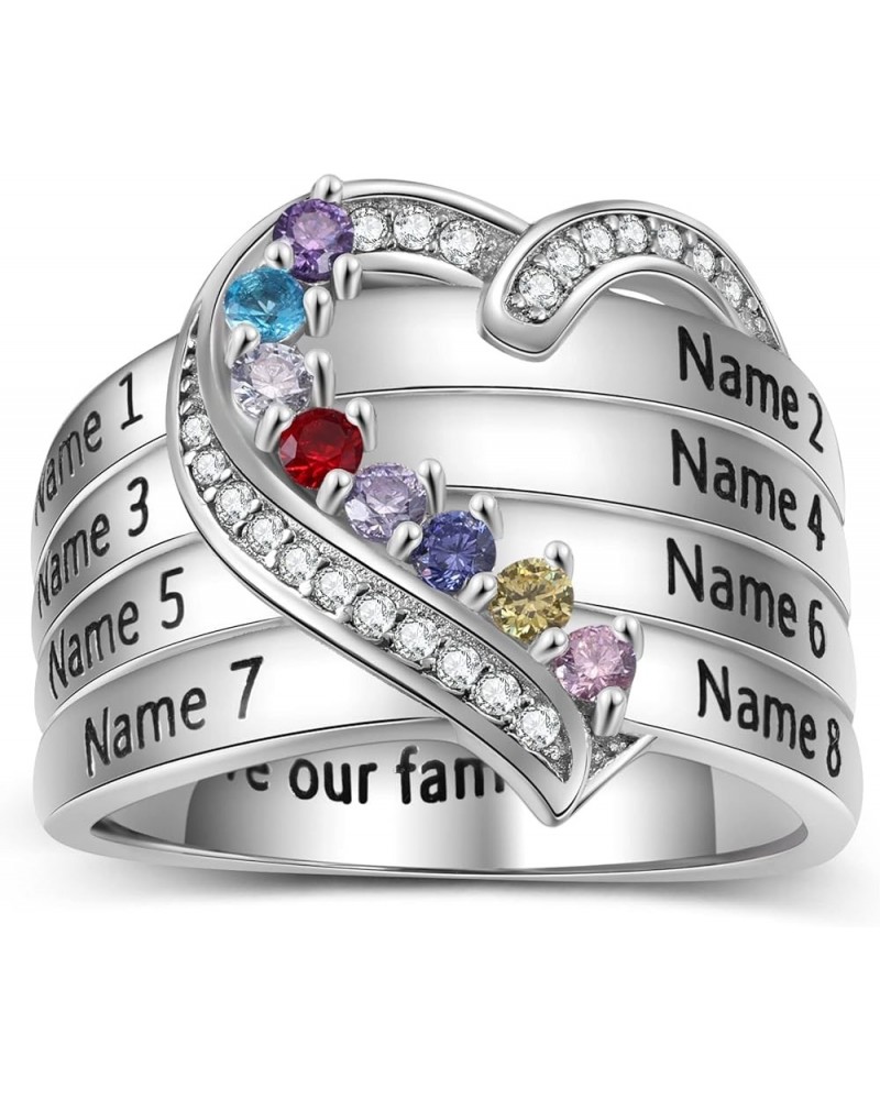 Personalized Mothers Rings Birthstones Rings for Women with 1-8 Names Sterling Silver Promise Ring for Her Gifts for Mom Wife...