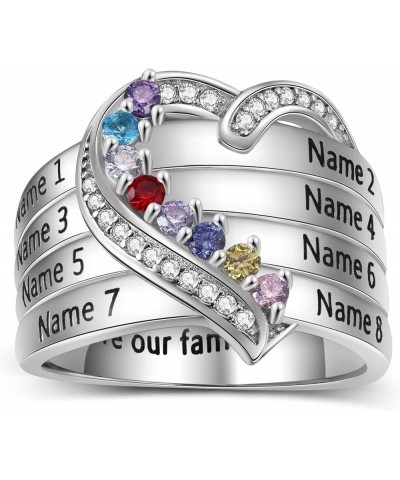 Personalized Mothers Rings Birthstones Rings for Women with 1-8 Names Sterling Silver Promise Ring for Her Gifts for Mom Wife...