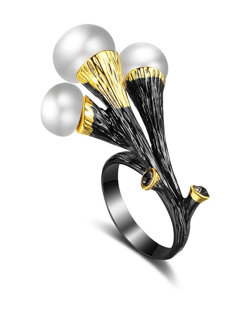 Fashion Flower Cocktail Rings for Women - Statement Jewelry Piece Perfect for Weddings, Engagements, and Gifts branch black $...