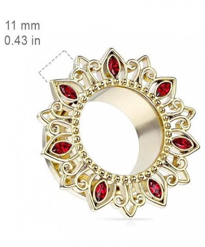 Tribal Lotus FlowerPetals Surgical Steel Screw Fit Flesh Tunnel Plugs Earrings 1/2 (12mm), Gold/Red $10.50 Body Jewelry