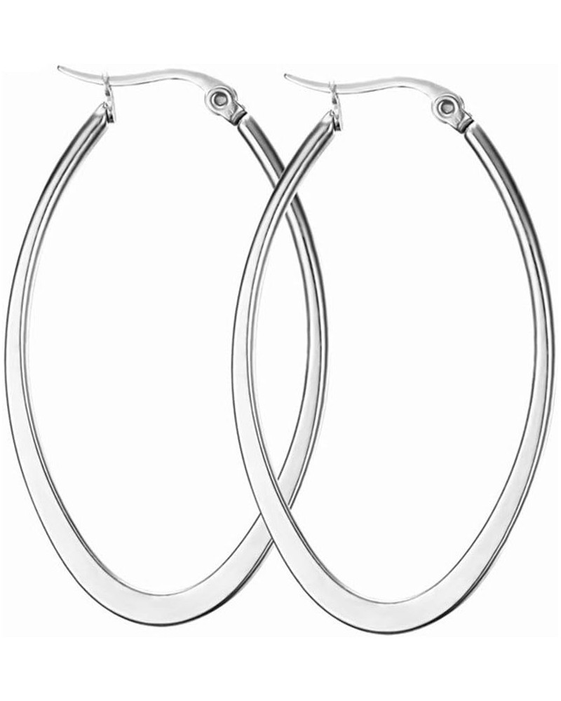 Hoop Earrings for Women Black Gold Plated Loops Drop Earring Fashion Jewelry Oval-Silver-48*28mm $7.94 Earrings