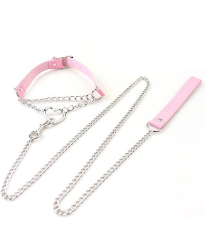 Harajuku Peach Heart Choker Punk Hauling Chain PU Leather Collar Gothic Necklace NightClub Goth Leash Belts Pink $8.65 Necklaces