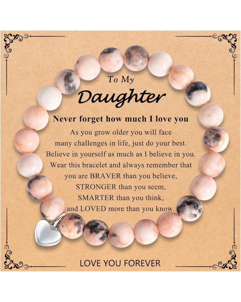 To My Mom Daughter Aunt Siter in Law Heart Wish Natural Stone Bracelet Gifts for Women Daughter- Pink $10.25 Bracelets