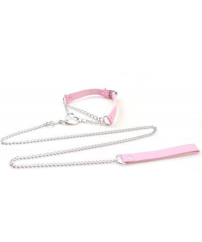 Harajuku Peach Heart Choker Punk Hauling Chain PU Leather Collar Gothic Necklace NightClub Goth Leash Belts Pink $8.65 Necklaces