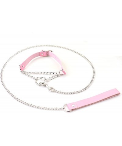 Harajuku Peach Heart Choker Punk Hauling Chain PU Leather Collar Gothic Necklace NightClub Goth Leash Belts Pink $8.65 Necklaces