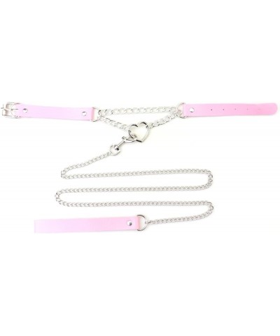 Harajuku Peach Heart Choker Punk Hauling Chain PU Leather Collar Gothic Necklace NightClub Goth Leash Belts Pink $8.65 Necklaces