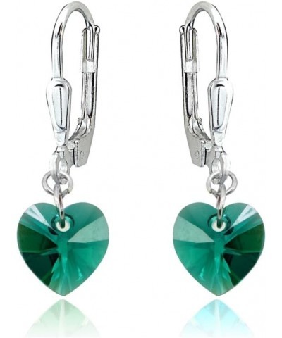 Sterling Silver European Crystal Dainty Heart Leverback Dangle Earrings for Women Girls May - Green $13.20 Earrings