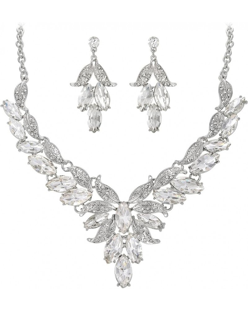 Wedding Bridal Jewelry Set, Rhinestone Crystal Leaf Vine Necklace Earrings Set for Women Girls Clear Silver-Tone $11.18 Jewel...