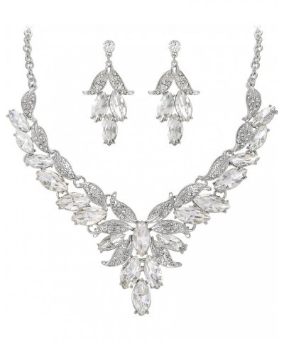 Wedding Bridal Jewelry Set, Rhinestone Crystal Leaf Vine Necklace Earrings Set for Women Girls Clear Silver-Tone $11.18 Jewel...