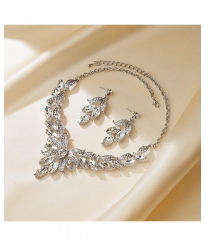 Wedding Bridal Jewelry Set, Rhinestone Crystal Leaf Vine Necklace Earrings Set for Women Girls Clear Silver-Tone $11.18 Jewel...