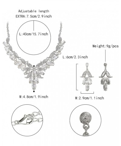 Wedding Bridal Jewelry Set, Rhinestone Crystal Leaf Vine Necklace Earrings Set for Women Girls Clear Silver-Tone $11.18 Jewel...