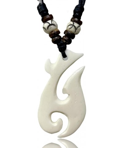 Authentic Maori Shell Necklace with Hawaiian Fish Hook Pendant - Handcrafted Nylon Cord Chain - Traditional Maori Tribal Jewe...