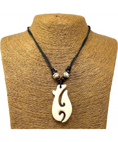 Authentic Maori Shell Necklace with Hawaiian Fish Hook Pendant - Handcrafted Nylon Cord Chain - Traditional Maori Tribal Jewe...