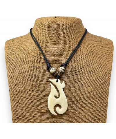 Authentic Maori Shell Necklace with Hawaiian Fish Hook Pendant - Handcrafted Nylon Cord Chain - Traditional Maori Tribal Jewe...