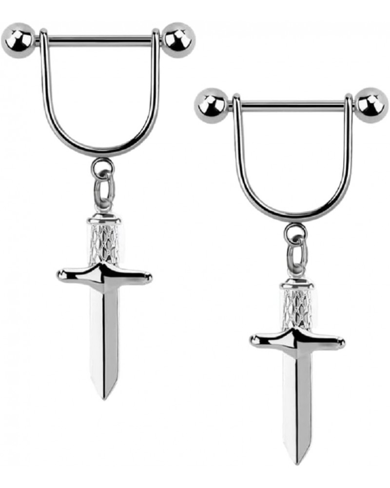 14GA 316L Stainless Steel Dagger Dangling Nipple Barbells, Sold as a Pair $10.95 Body Jewelry