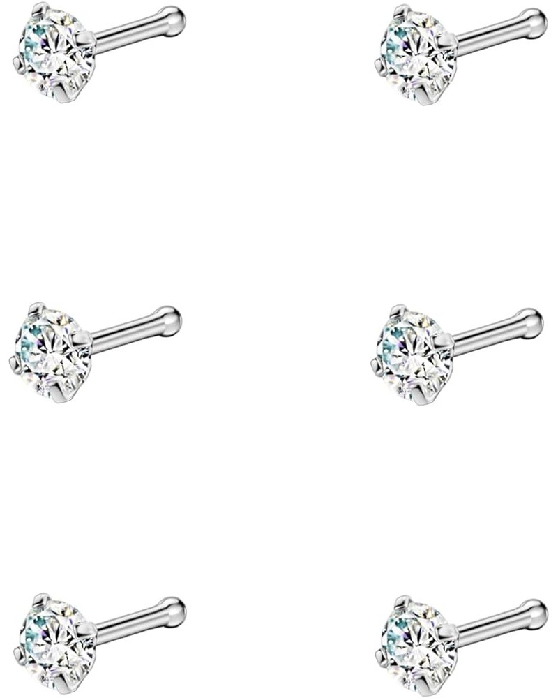 6pcs Straight Nose Bones Studs for Women Round Clear CZ Nose Studs 3mm,20g,with clear cz $8.39 Body Jewelry