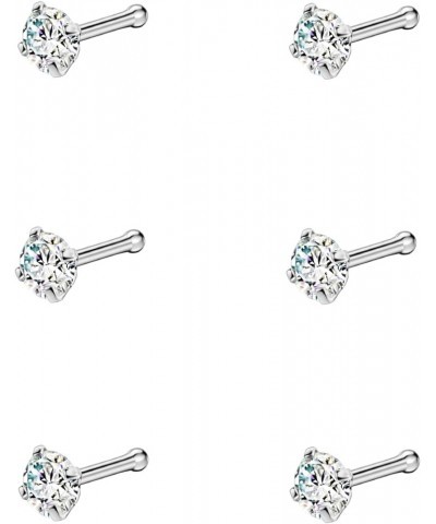 6pcs Straight Nose Bones Studs for Women Round Clear CZ Nose Studs 3mm,20g,with clear cz $8.39 Body Jewelry