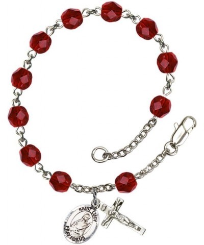 St. Lucy Silver Plate Rosary Bracelet 6mm Fire Polished Beads - Every Birth Month Color July Red $32.84 Bracelets