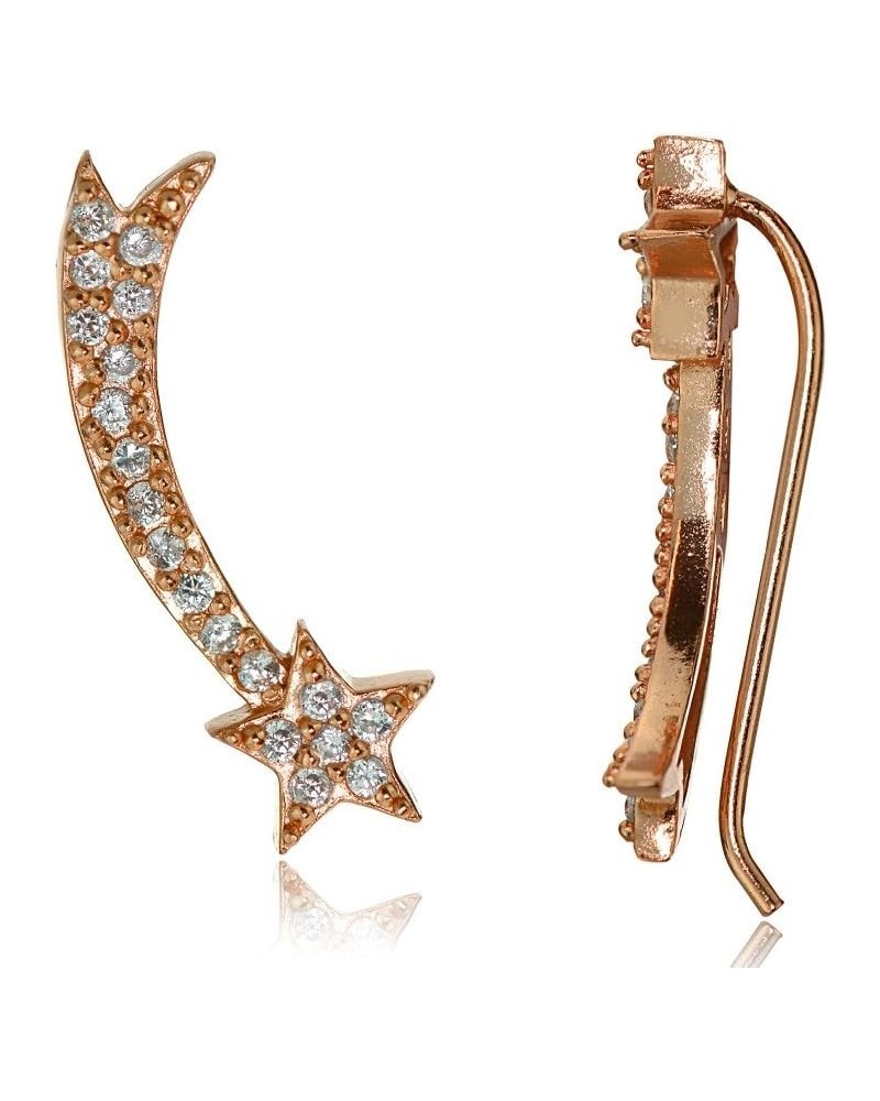 Sterling Silver Cubic Zirconia Shooting Star Crawler Climber Hook Earrings Rose Gold Flash Silver $16.80 Earrings