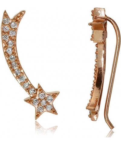 Sterling Silver Cubic Zirconia Shooting Star Crawler Climber Hook Earrings Rose Gold Flash Silver $16.80 Earrings