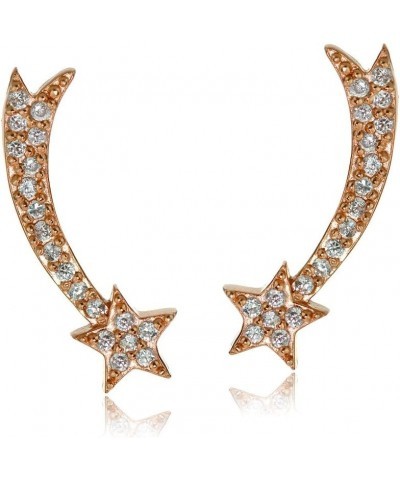 Sterling Silver Cubic Zirconia Shooting Star Crawler Climber Hook Earrings Rose Gold Flash Silver $16.80 Earrings