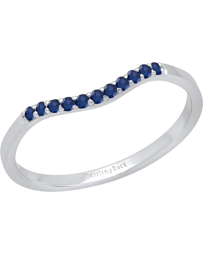 Round Gemstone or Diamond 11 Stone Contour Stackable Wedding Band for Women in 925 Sterling Silver Blue Sapphire 7.5 $29.14 B...