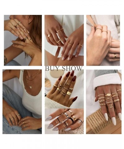 70 Pcs Vintage Gold Rings Set for Women Teen Girls, Boho Midi Finger Knuckle Ring Pack, Trendy Aesthetic Stackable Ring of Pa...