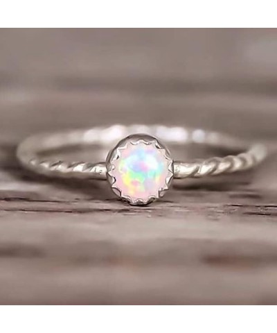 Created White Fire Opal Ring 925 Sterling Silver White Fire Opal Created Opal Hammered Wave Solitaire Wedding Engagement Prom...