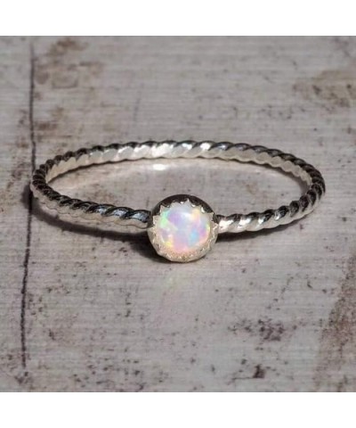 Created White Fire Opal Ring 925 Sterling Silver White Fire Opal Created Opal Hammered Wave Solitaire Wedding Engagement Prom...